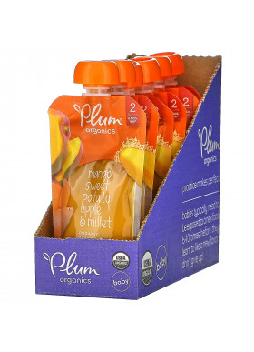 Plum Organics, Organic Baby Food, 6 Months & Up, Mango, Sweet Potato Apple & Millet, 6 Pouches, 3.5 oz (99 g) Each