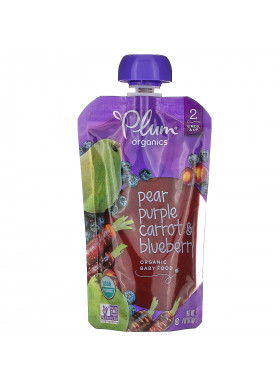 Plum Organics, Organic Baby Food, 6 Months & Up, Pear, Purple Carrot & Blueberry, 6 Pouches, 4 oz (113 g) Each