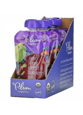 Plum Organics, Organic Baby Food, 6 Months & Up, Pear, Purple Carrot & Blueberry, 6 Pouches, 4 oz (113 g) Each