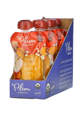 Plum Organics, Organic Baby Food, 6 Months & Up, Sweet Potato, Apple & Corn, 6 Pouches, 4 oz (113 g) Each