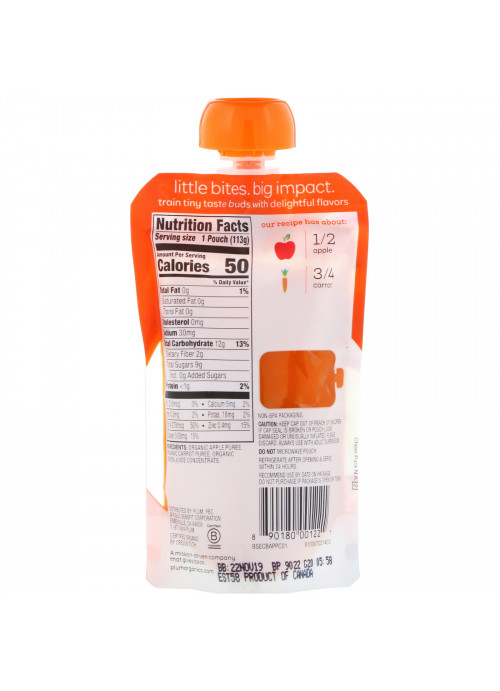 Plum Organics, Organic Baby Food, Stage 2, Apple & Carrot, 4 oz (113 g)