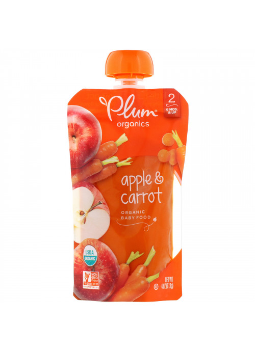 Plum Organics, Organic Baby Food, Stage 2, Apple & Carrot, 4 oz (113 g)