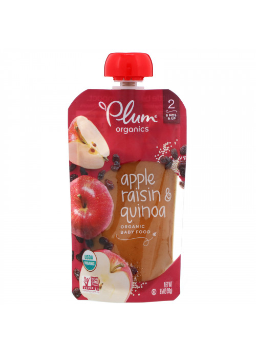 Plum Organics, Organic Baby Food, Stage 2, Apple Raisin & Quinoa, 3.5 oz (99 g)
