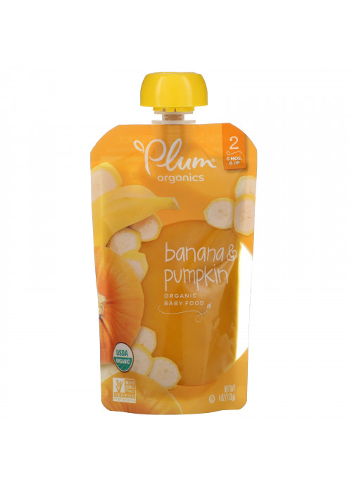 Plum Organics, Organic Baby Food, Stage 2, Banana & Pumpkin, 4 oz (113 g)