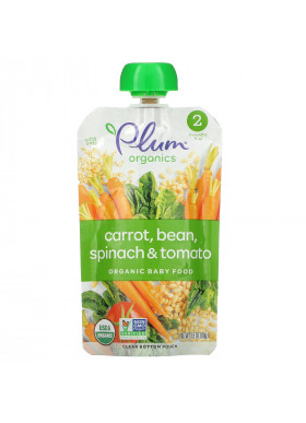 Plum Organics, Organic Baby Food, Stage 2, Carrot, Bean, Spinach & Tomato with Oats, 3.5 oz (99 g)