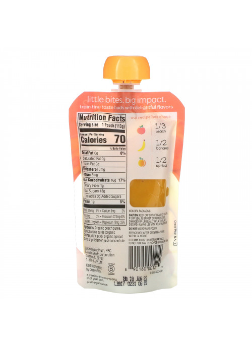 Plum Organics, Organic Baby Food, Stage 2, Peach, Banana & Apricot, 4 oz (113 g)