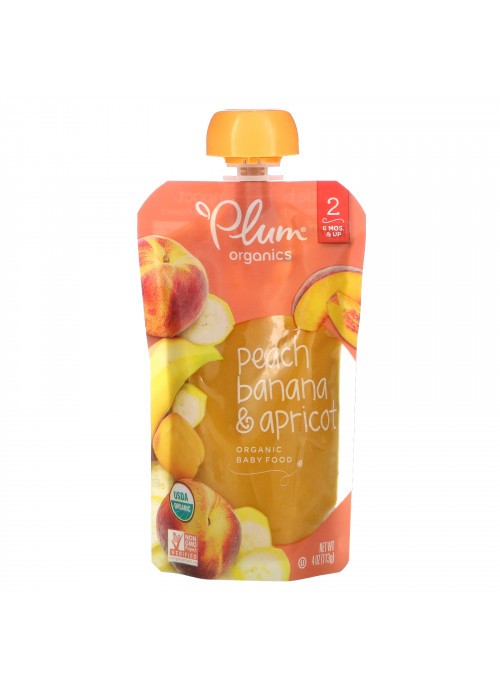 Plum Organics, Organic Baby Food, Stage 2, Peach, Banana & Apricot, 4 oz (113 g)