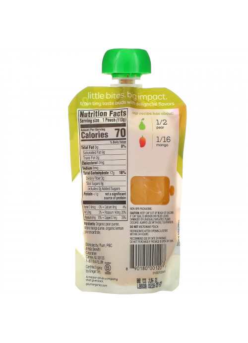 Plum Organics, Organic Baby Food, Stage 2, Pear & Mango, 4 oz (113 g)