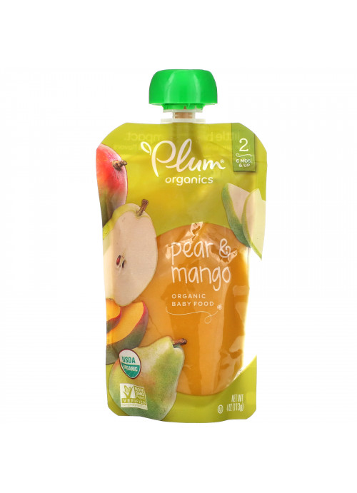 Plum Organics, Organic Baby Food, Stage 2, Pear & Mango, 4 oz (113 g)