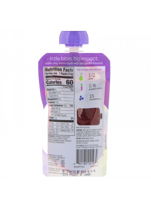 Plum Organics, Organic Baby Food, Stage 2, Pear, Purple Carrot & Blueberry, 4 oz (113 g)