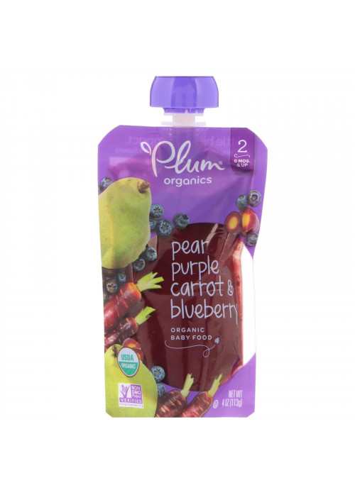 Plum Organics, Organic Baby Food, Stage 2, Pear, Purple Carrot & Blueberry, 4 oz (113 g)