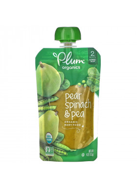Plum Organics, Organic Baby Food, Stage 2, Pear, Spinach & Pea, 4 oz (113 g)