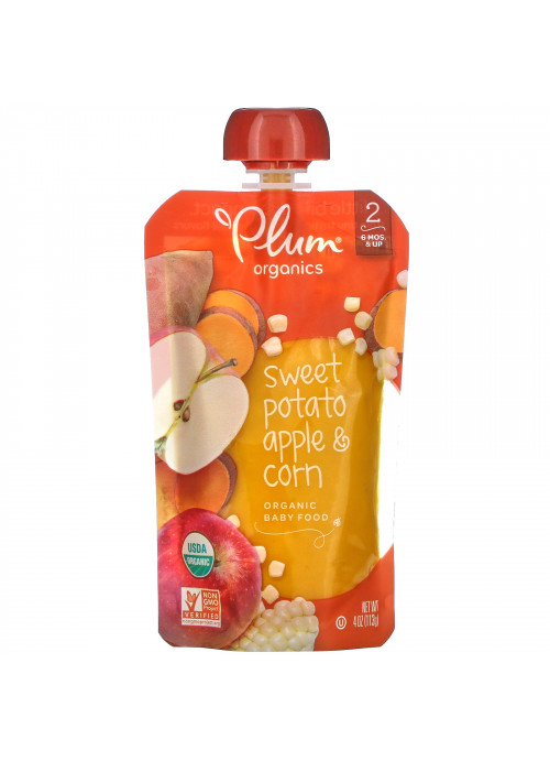 Plum Organics, Organic Baby Food, Stage 2, Sweet Potato, Apple & Corn, 4 oz (113 g)