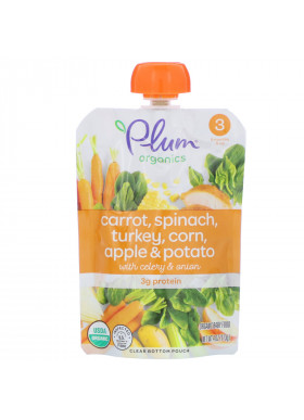 Plum Organics, Organic Baby Food, Stage 3, Carrot, Spinach, Turkey, Corn, Apple & Potato with Celery & Onion, 4 oz (113 g)