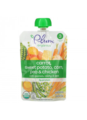 Plum Organics, Organic Baby Food, Stage 3, Carrot, Sweet Potato, Corn, Pea & Chicken with Quinoa, Celery & Leek, 4 oz (113 g)