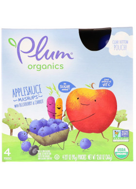 Plum Organics, Organics, Applesauce Mashups with Blueberry & Carrot , 4 Pouches, 3.17 oz (90 g) Each