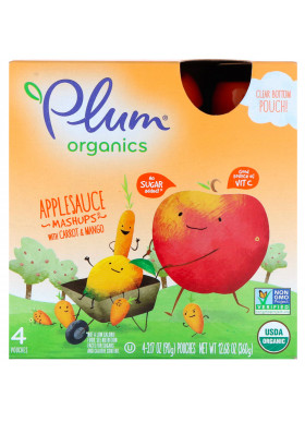 Plum Organics, Organics  Applesauce Mashups with Carrot & Mango, 4 Pouches, 3.17 oz (90 g) Each