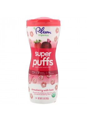 Plum Organics, Super Puffs, Organic Grain Cereal Snack, Strawberry with Beet, 1.5 oz (42 g)