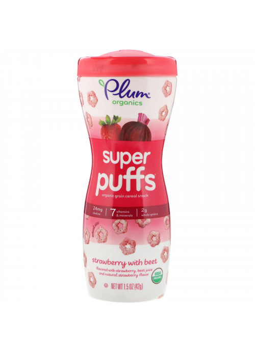 Plum Organics, Super Puffs, Organic Grain Cereal Snack, Strawberry with Beet, 1.5 oz (42 g)