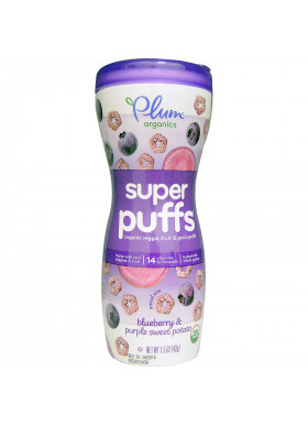 Plum Organics, Super Puffs, Organic Veggie, Fruit & Grain Puffs, Blueberry & Purple Sweet Potato, 1.5 oz (42 g)