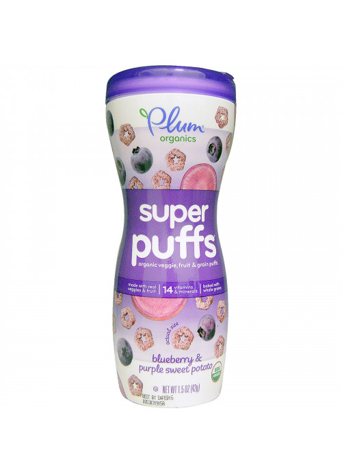 Plum Organics, Super Puffs, Organic Veggie, Fruit & Grain Puffs, Blueberry & Purple Sweet Potato, 1.5 oz (42 g)