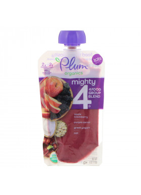 Plum Organics, Tots, Mighty 4, 4 Food Group Blend, Apple, Blackberry, Purple Carrot, Greek Yogurt, Oat, 4 oz (113 g)