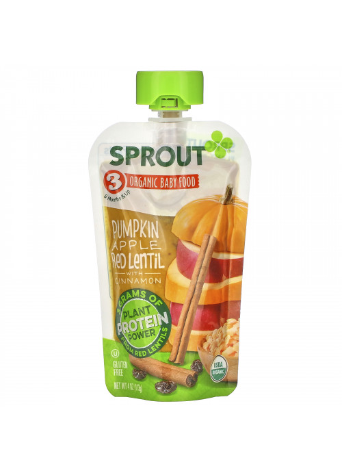 Sprout Organic, Baby Food, 8 Months & Up, Pumpkin, Apple, Red Lentil with Cinnamon, 4 oz (113 g)