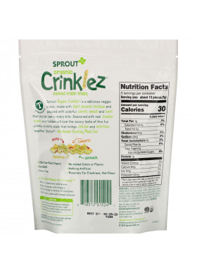 Sprout Organic, Crinklez, Popped Veggie Snack, Cheesy Spinach, 1.48 oz (42 g)