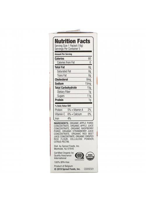 Sprout Organic, Crispy Chews, 12 Months & Up, Red Fruit Beet & Berry with Crispy Brown Rice, 5 Packets, 0.63 oz (18 g) Each