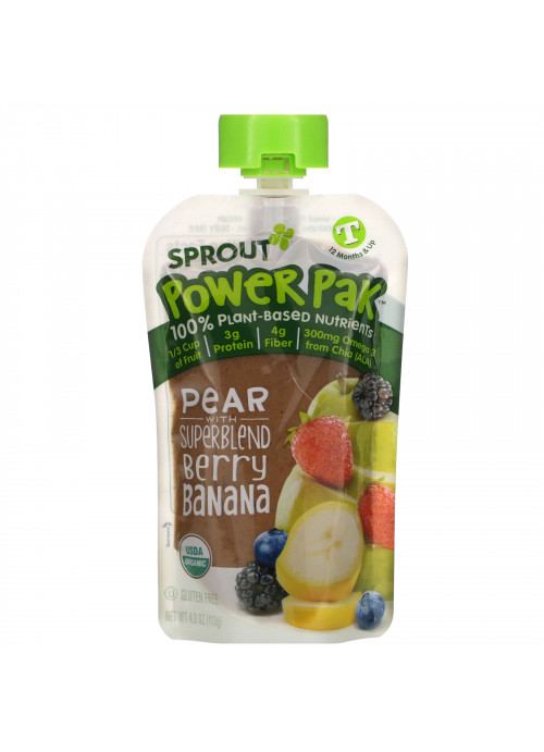 Sprout Organic, Power Pak, 12 Months & Up, Pear with Superblend Berry Banana, 4.0 oz (113 g)