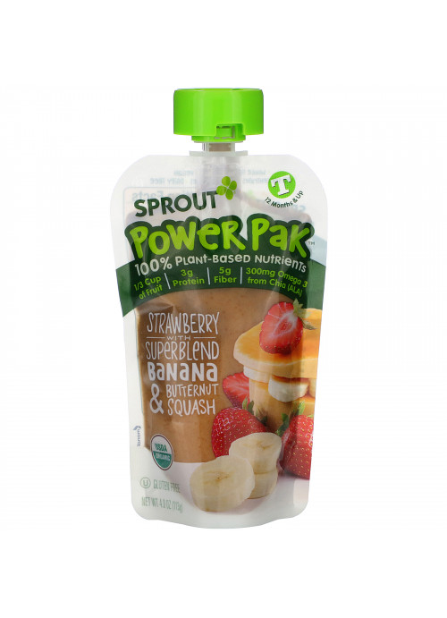 Sprout Organic, Power Pak, 12 Months & Up, Strawberry with Superblend Banana & Butternut Squash, 4.0 oz (113 g)