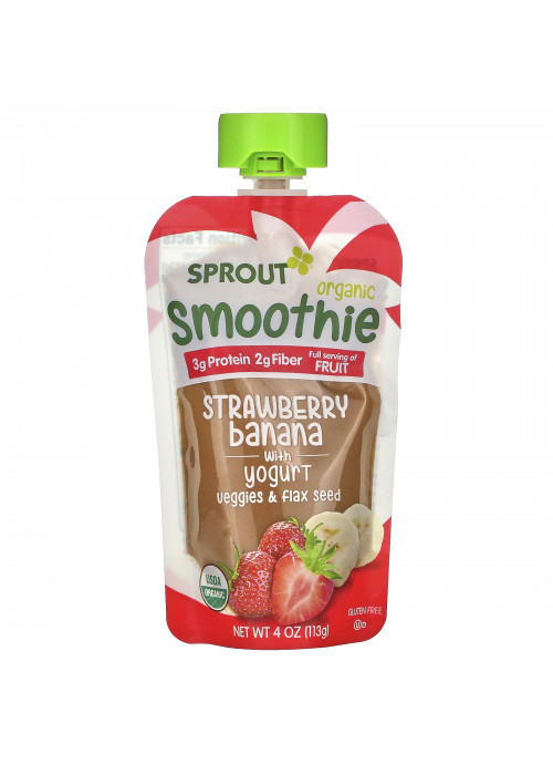 Sprout Organic, Smoothie, Strawberry Banana with Yogurt, Veggies & Flax Seed, 4 oz ( 113 g)