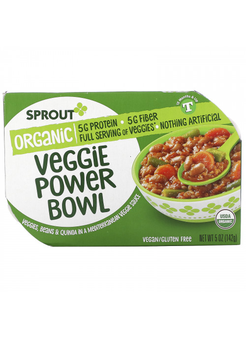 Sprout Organic, Veggie Power Bowl, 12 Months & Up, Veggies, Beans & Quinoa In A Mediterranean Veggie Sauce, 5 oz ( 142 g)