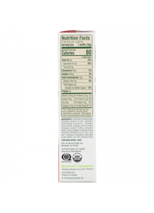 Sprout Organic, Wafflez, Apple Carrot Cinnamon, 5 Packets, 0.63 oz (18 g)