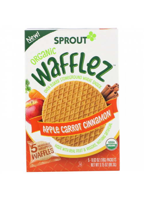 Sprout Organic, Wafflez, Apple Carrot Cinnamon, 5 Packets, 0.63 oz (18 g)