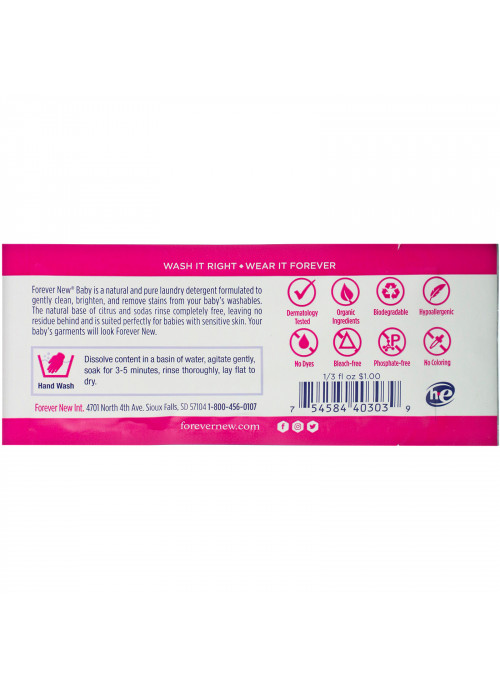 Forever New, Baby, Fabric Care Wash, Liquid, Clean Cotton, 1/3 fl oz (10 ml)