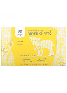 Grab Green, Newborn Baby Dryer Sheets, 0-4 Months, Calming Chamomile, 40 Sheets