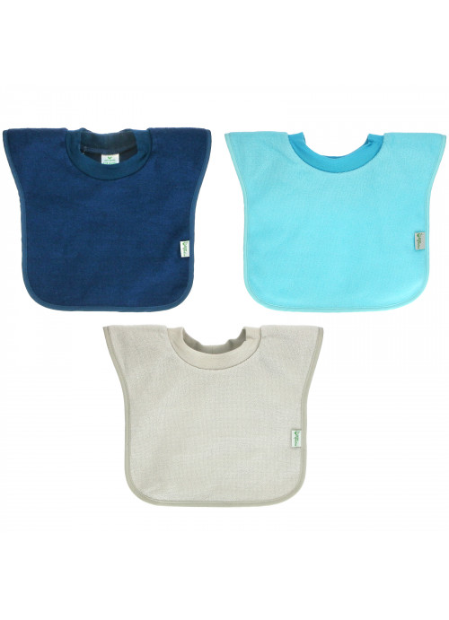 Green Sprouts, Pull-Over Stay-Dry Bibs, 9-18 Months, Blue, Aqua and Gray, 3 Pack