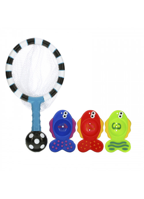 Sassy,  Developmental Bath Toy, Catch 'n Count Net,  6 + Months, 4 Piece Set