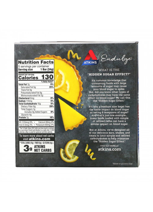 Atkins, Endulge, Lemon Tart, 5 Bars, 1.2 oz (34 g) Each