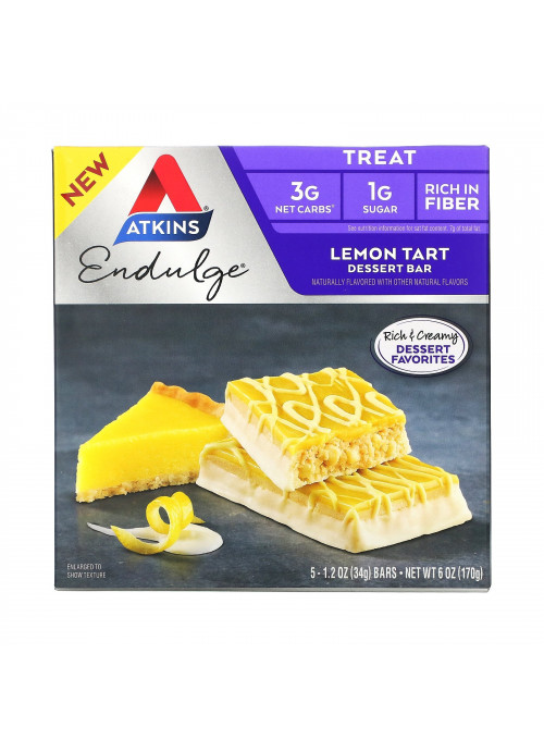 Atkins, Endulge, Lemon Tart, 5 Bars, 1.2 oz (34 g) Each