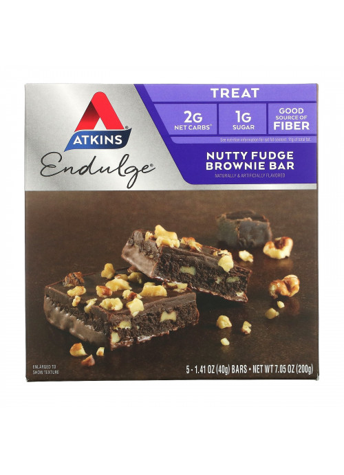 Atkins, Endulge, Nutty Fudge Brownie Bar, 5 Bars, 1.41 oz (40 g) Each