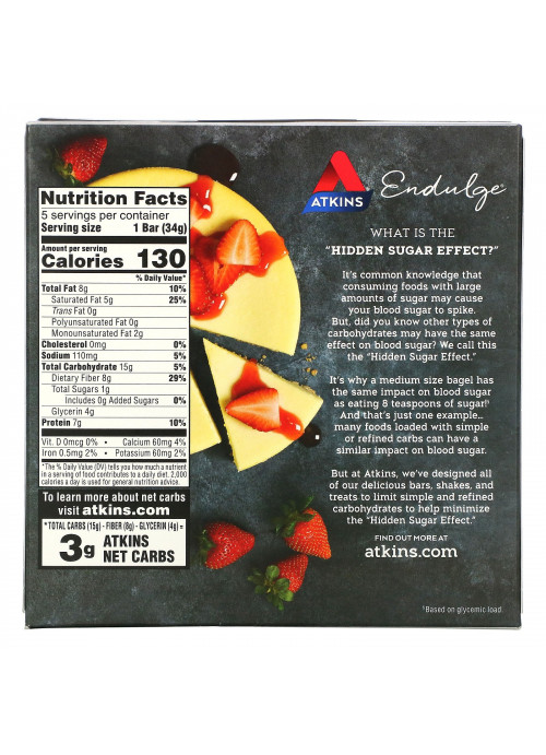 Atkins, Endulge, Strawberry Cheesecake, 5 Bars, 1.2 oz (34 g) Each