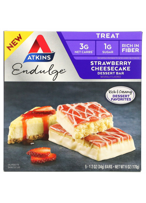 Atkins, Endulge, Strawberry Cheesecake, 5 Bars, 1.2 oz (34 g) Each