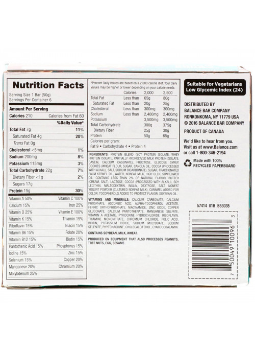 Balance Bar, Nutrition Bar, Cookie Dough, 6 Bars, 1.76 oz (50 g) Each