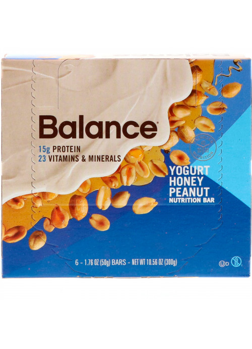Balance Bar, Nutrition Bar, Yogurt Honey Peanut, 6 Bars, 1.76 oz (50 g) Each