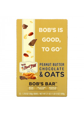 Bob's Red Mill, Bob's Bar, Peanut Butter Chocolate & Oats, 12 Bars, 1.76 oz (50 g) Each