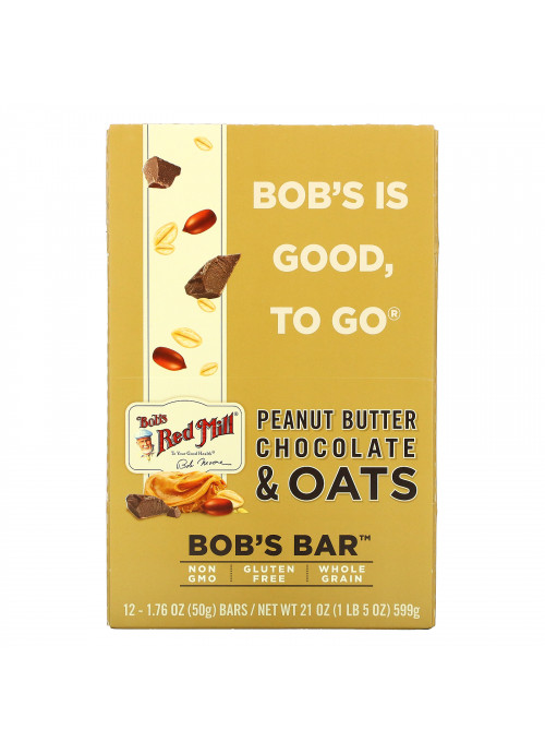 Bob's Red Mill, Bob's Bar, Peanut Butter Chocolate & Oats, 12 Bars, 1.76 oz (50 g) Each