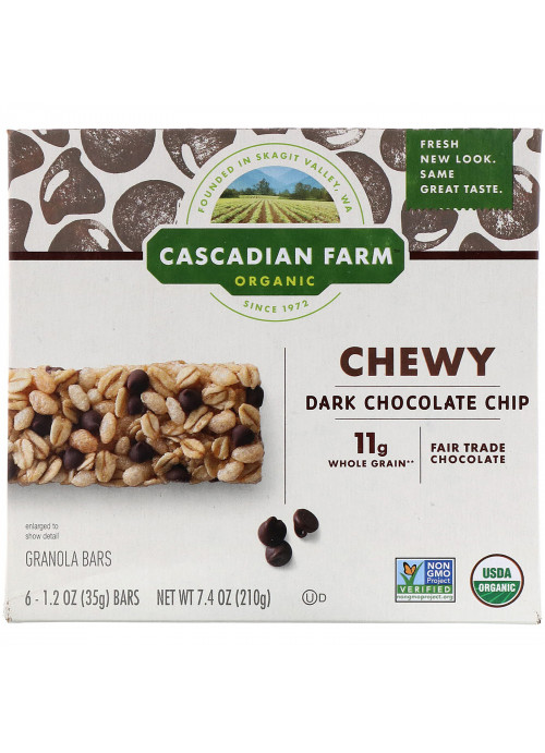 Cascadian Farm, Organic Chewy Granola Bars, Dark Chocolate Chip, 6 Bars, 1.2 oz (35 g) Each