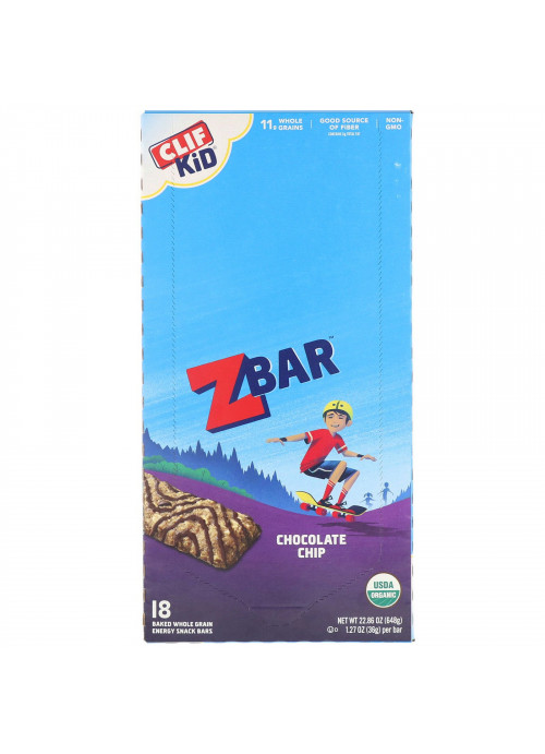 Clif Bar, Clif Kid, Organic Z Bar, Chocolate Chip, 18 Bars, 1.27 oz (36 g) Each